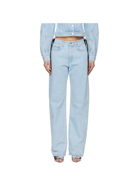 Blue Laced-Up Straight Leg Jeans