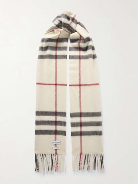 Fringed checked cashmere scarf Beige
