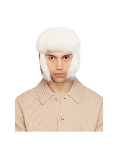 Red & Off-White Check Wool Trapper Hat