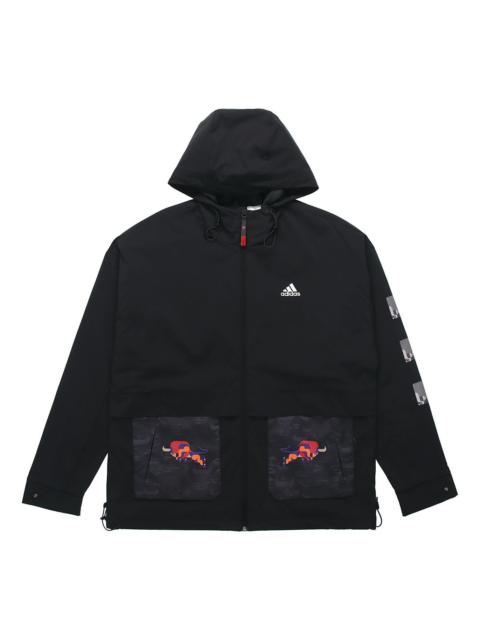 adidas CNY JKT Training Sports hooded Fleece Lined Jacket Black GP1821