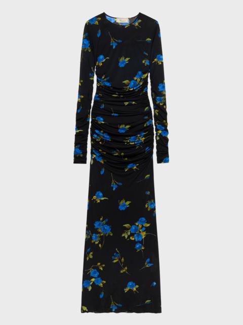 LONG SECOND SKIN JERSEY DRESS WITH ROSE PRINT