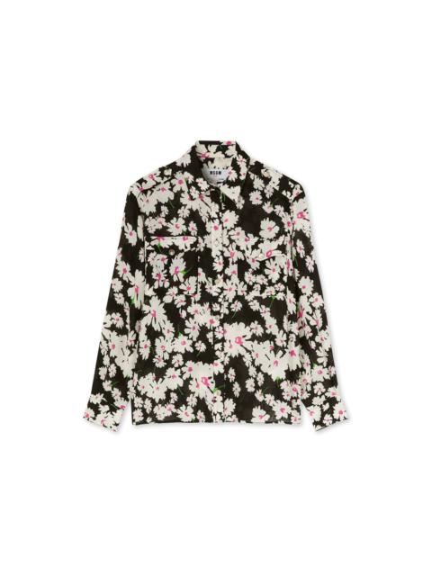 Fluid fabric shirt with small pockets and daisy print