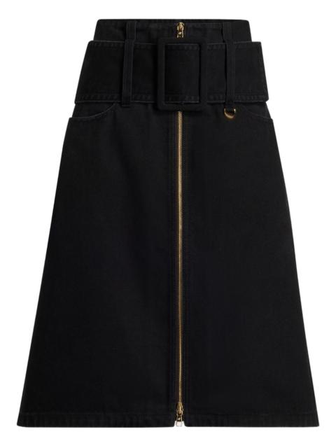 zip-front belted skirt