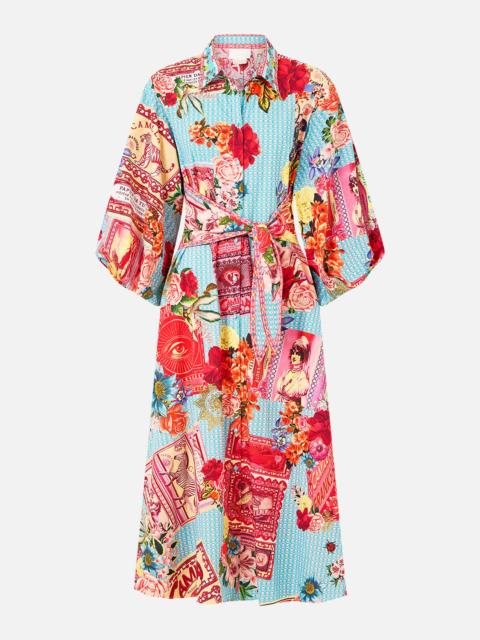 WAIST TIE SHIRT DRESS WITH BUBBLE SLEEVE