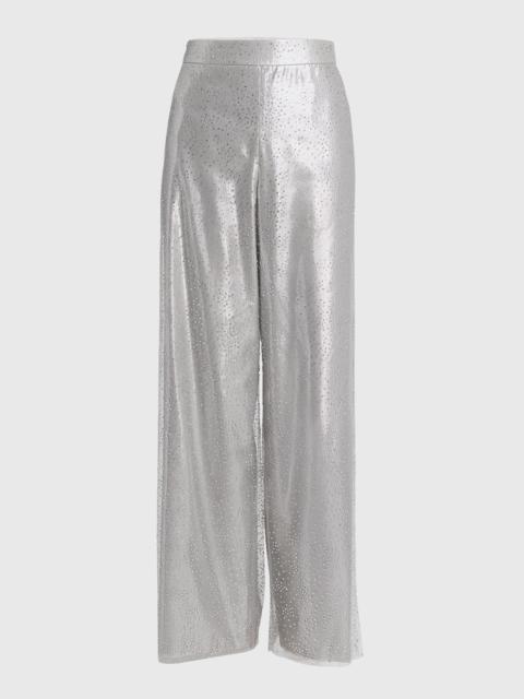 Crystal Wide-Leg Silk Trousers