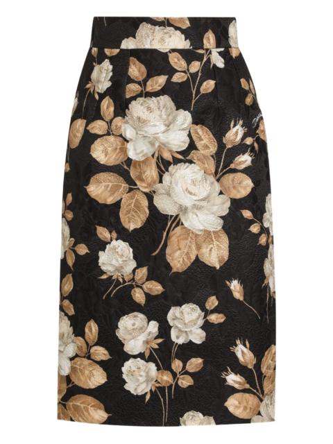 rose-print midi pencil skirt