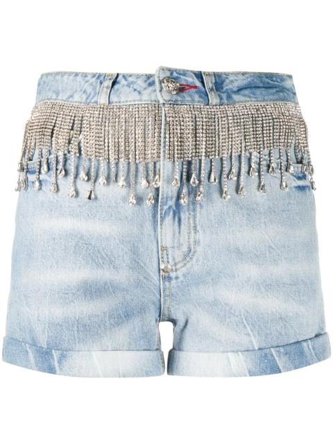 crystal fringe denim shorts