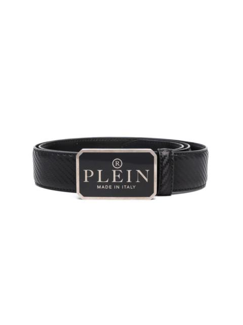 logo-plaque textured belt