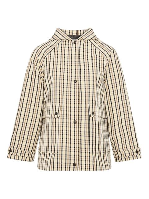hooded check-pattern jacket