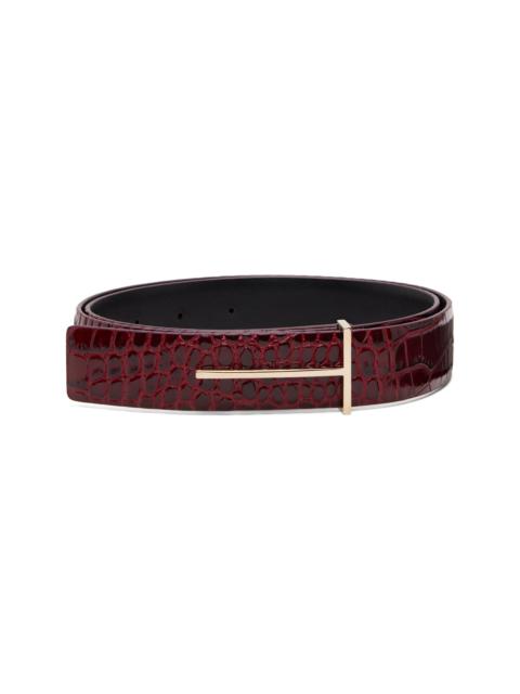 Burgundy Shiny Stamped Croc Belt