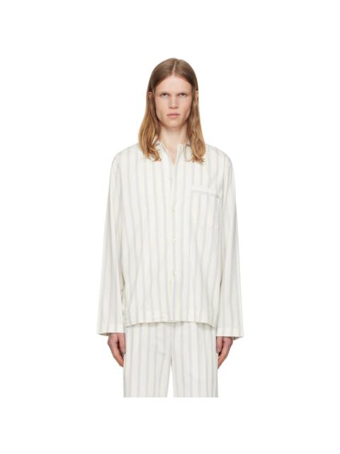 Off-White & Navy Poplin Long-Sleeved Pyjama Shirt