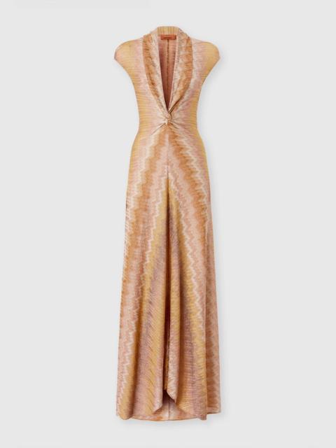 Viscose Lamé Snake-Pattern Gown with Tie Neckline