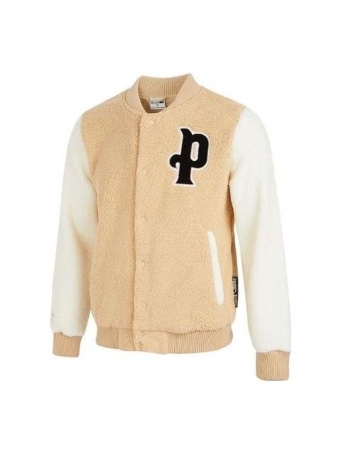 PUMA Logo Sherpa Baseball Jacket 'Beige' 536182-20