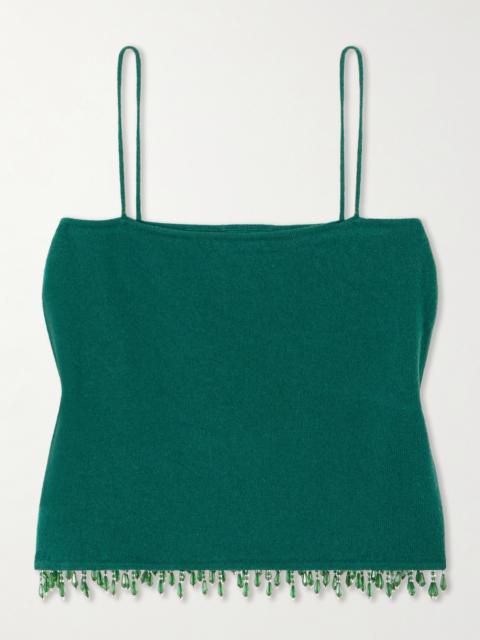 Fringed Bead-embellished Wool And Cashmere-blend Top