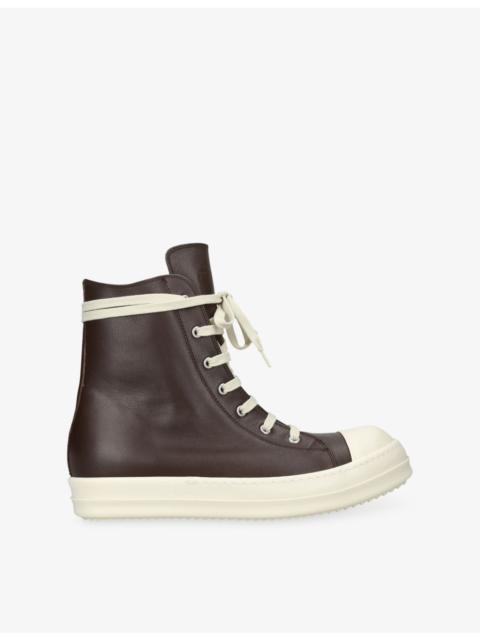 Grained Leather High-Top Trainers
