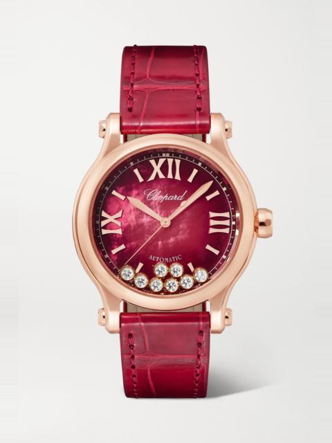Happy Sport Automatic 33mm 18-karat rose gold, alligator, mother-of-pearl and diamond watch