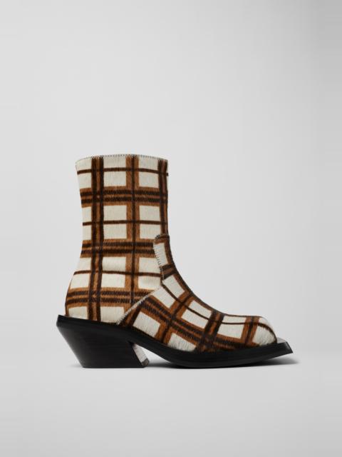 Cream-brown tartan hair-on-leather boots