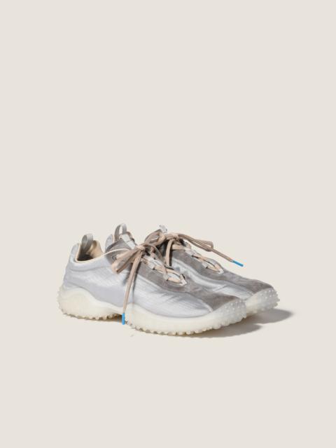 Bubble technical fabric and suede sneakers