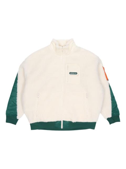 Men's adidas originals Mr Sherpa Jkt Suede Splicing Stand Collar Logo Sports Jacket Yellow White HC0