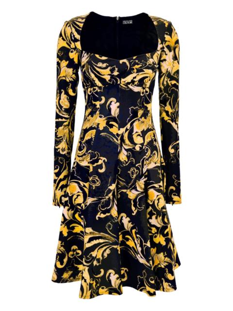 Barocco-print flared mini dress