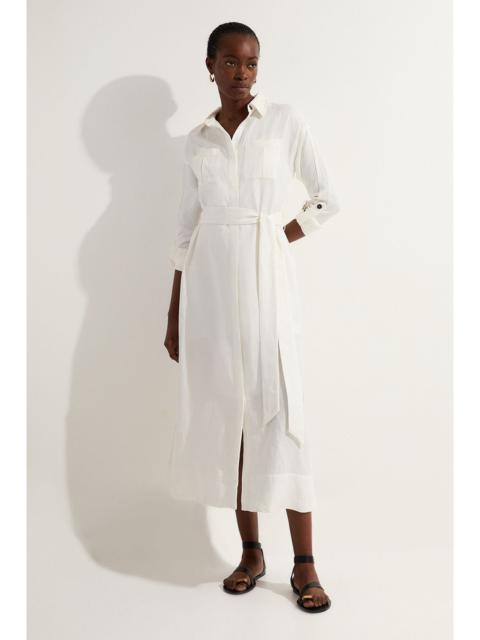 Viscose Linen Woven Belted Shirt Midi Dress