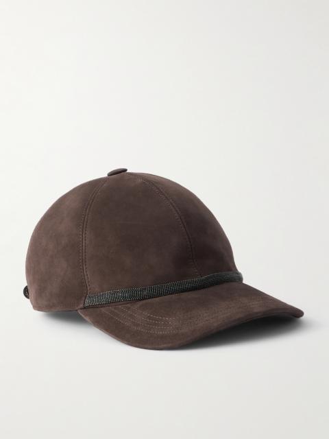 Bead-embellished Suede Baseball Cap