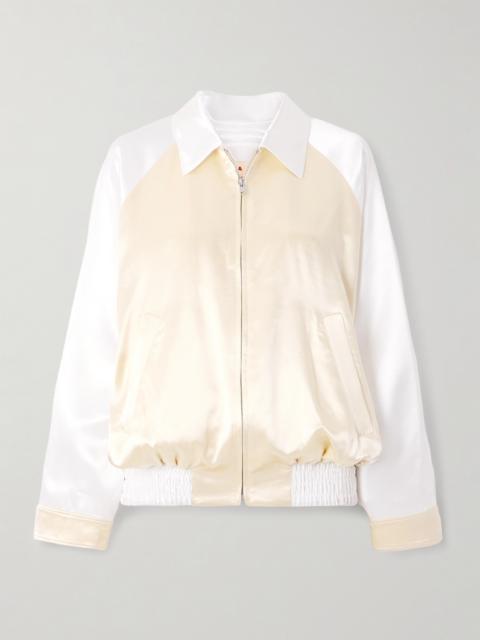 Appliquéd Two-tone Satin Bomber Jacket