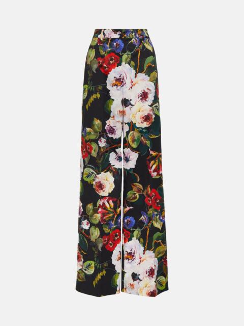 Floral cotton-blend wide-leg pants