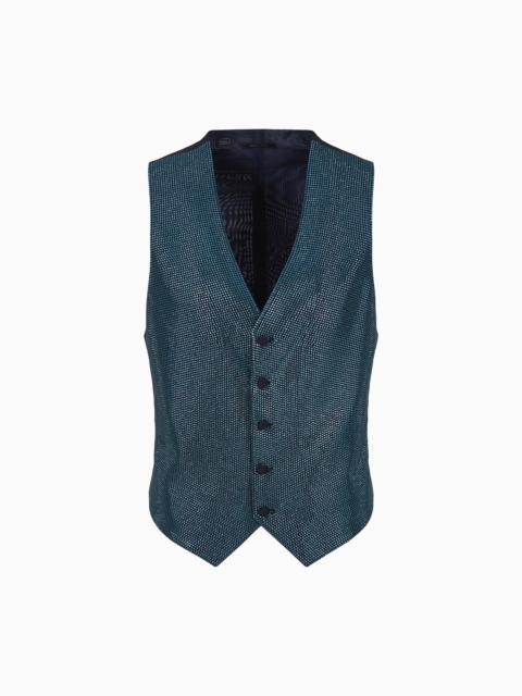 Single-breasted wool-crêpe waistcoat with rhinestone embroidery