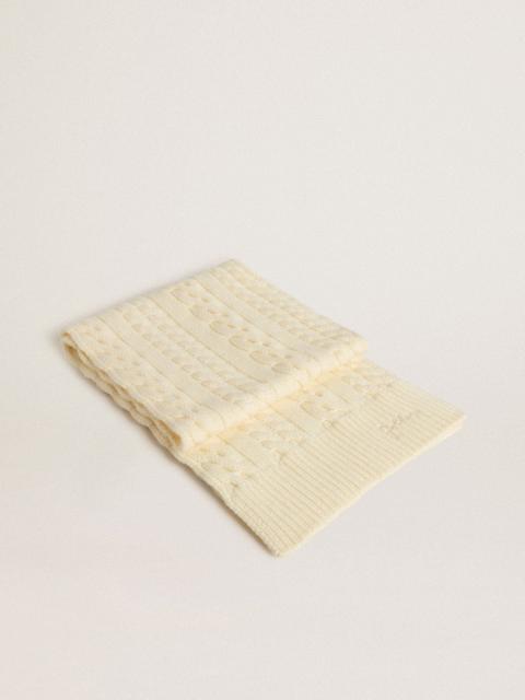 White wool scarf with embroidery