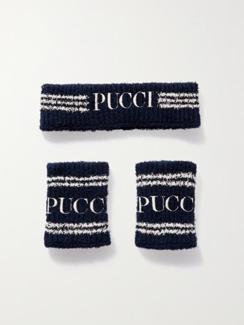 Embroidered Ribbed Cotton-blend Headband And Wristband Set