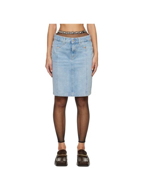Blue Narrow Front Denim Miniskirt