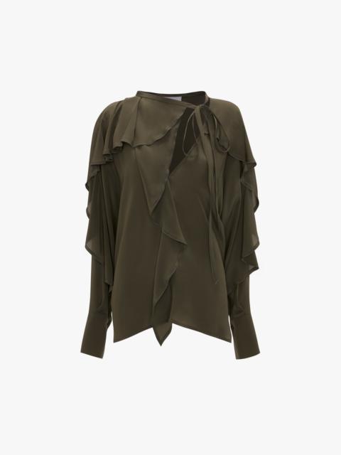 Tie Detail Ruffle Blouse in Oregano