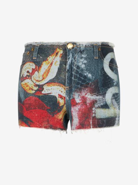 Denim Shorts With Roses And Snakes