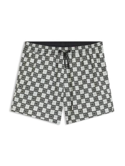QUICK-DRY SWIM SHORTS WITH STACKED-LOGO CHECK PRINT