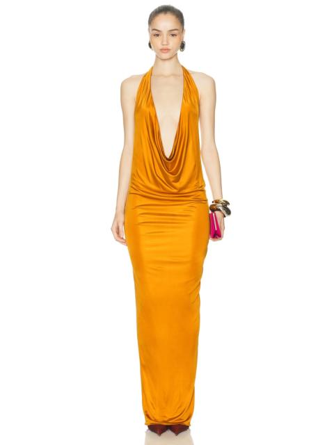 Plunge Neck Sleeveless Long Dress