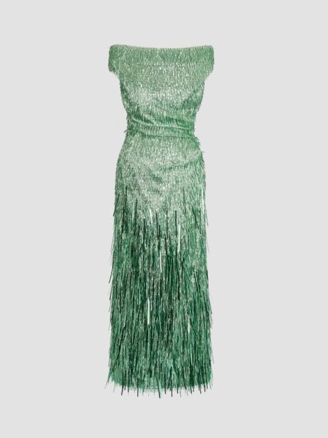 BUGLE SEQUIN OFF-THE-SHOULDER MIDI DRESS