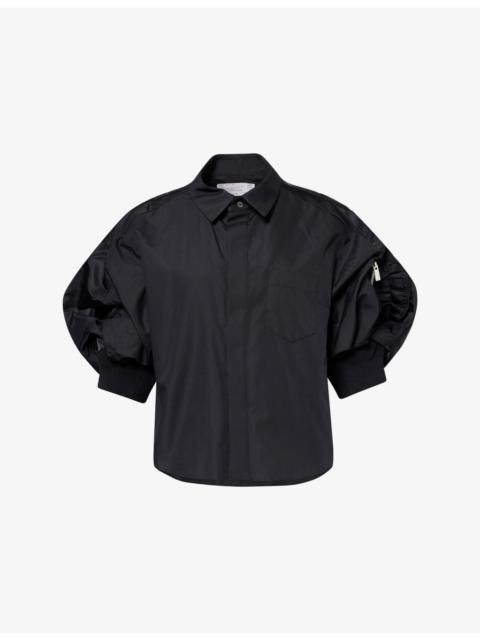 Cropped Puffed-Short-Sleeves Woven Shirt