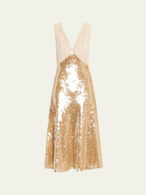Kassie Low-Back Lace & Sequin Midi Dress