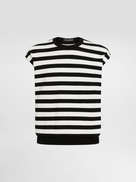 Sleeveless cotton kimono with striped inlay