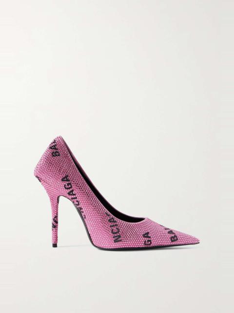 Square Knife crystal-embellished logo-jacquard suede pumps