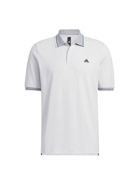 Men's adidas Logo Printing Straight Buckle Short Sleeve White Polo Shirt HS4391
