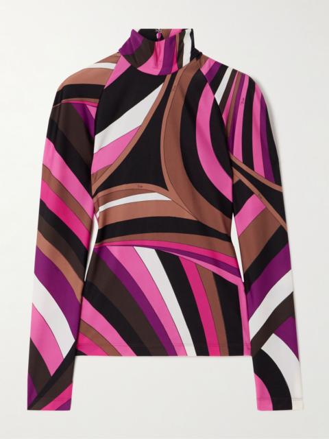 Printed stretch-jersey turtleneck top Pink