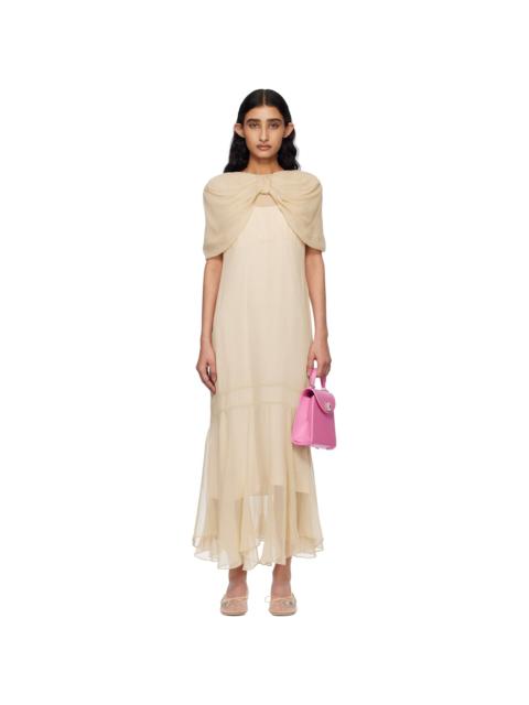 Beige Extended Bow Multi-Seam Maxi Dress