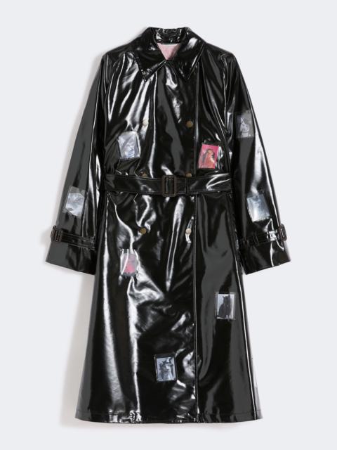 Vinyl-effect gabardine midi trench coat - BLACK