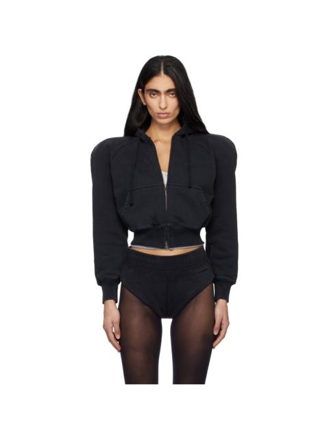 Black Round Shoulder Zip-Up Hoodie