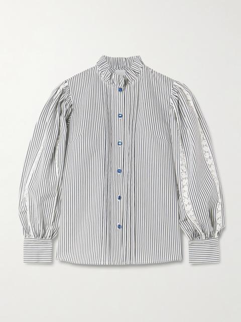 Anastasia Lace-trimmed Striped Cotton-blend Blouse
