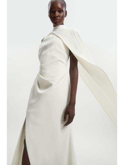 Petite Soft Tailored One Shoulder Cape Sleeve Maxi Dress