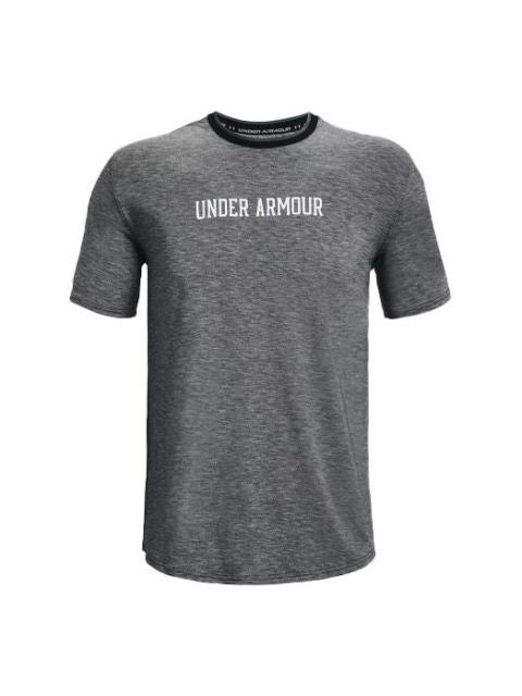 Men's Under Armour Recover Contrasting Colors Logo Sports Round Neck Short Sleeve Gray 1361756-002