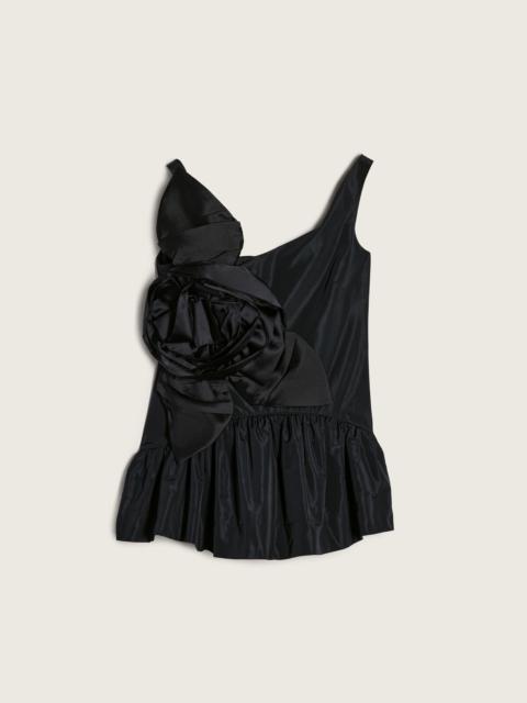 Pressed Rosette Tilted Neck Peplum Top